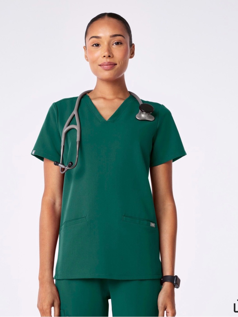 Figs Women's Hunter Green Casma Three Pocket Scrub Top Large